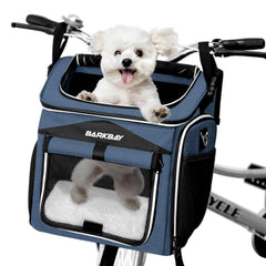 Panier Barkbay bleu amovible sur guidon, pratique pour sortir avec votre chien