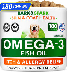 BARK&SPARK Omega 3: flacon-poissons, friandises riches en EPA et DHA.