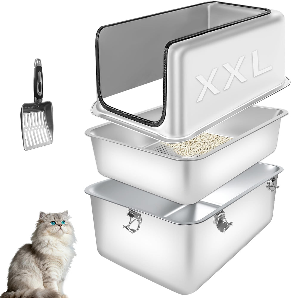 Bartuke litière inox ensemble: espace généreux pour chats.