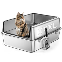 Boîte litière Bartuke XXXL en acier inoxydable ouverte pour un nettoyage facile.