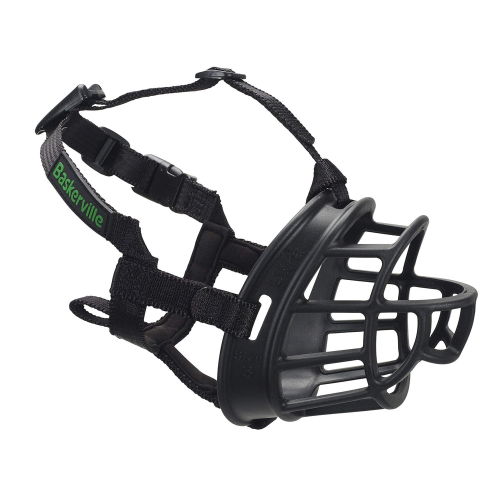 Baskerville Ultra Muzzle – design humain breveté pour sécurité et confort.
