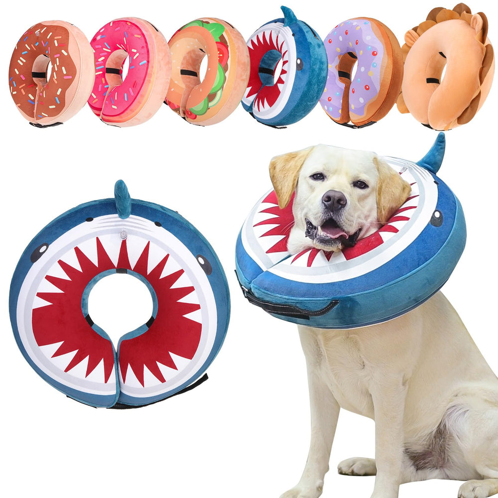 BEAUTYZOO cône gonflable pour chien bleu requin, confort et protection post-chirurgie.