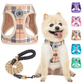 BEAUTYZOO harnais petit chien XXS plaid beige, confort et sécurité pour promenades.
