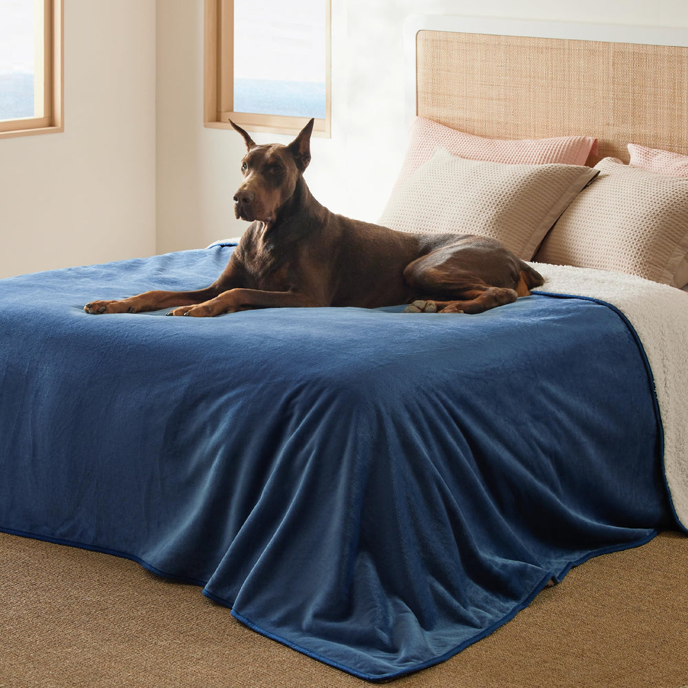 Bedsure couverture imperméable lit bleu protège des éclaboussures et salissures.