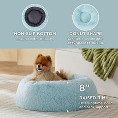 Bedsure peluche douce et fourrure synthétique sur le lit donut bleu aqua.