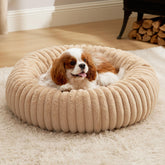 Bedsure lit chien rond en forme de beignet avec fourrure synthétique, confort chaleureux.