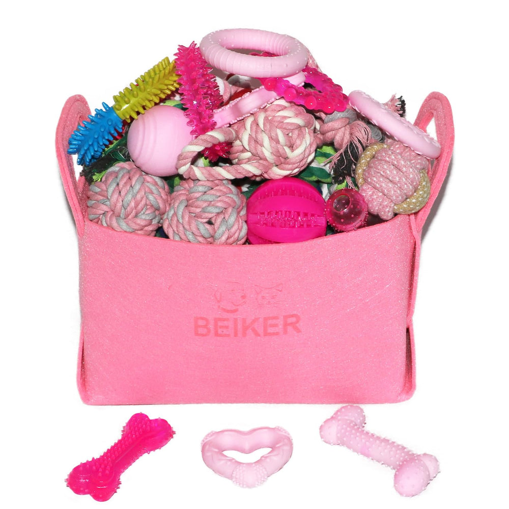 Jouets Beiker ensemble rose pour chiots, stimulation mentale et divertissement.