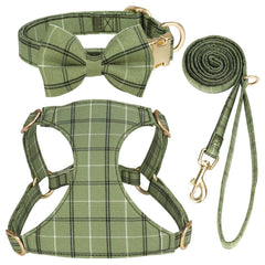 Beirui harnais petit chien plaid vert, confort léger pour les promenades.