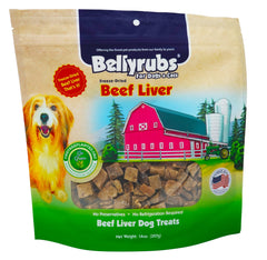 Sachet Bellyrubs de foie de boeuf séché, pratique et portable.