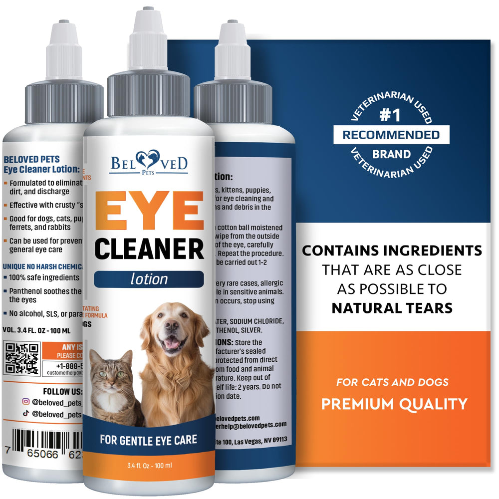 Gouttes Beloved Pets Lavage Yeux – bouteille pratique pour chiens et chats, nettoyage en douceur.