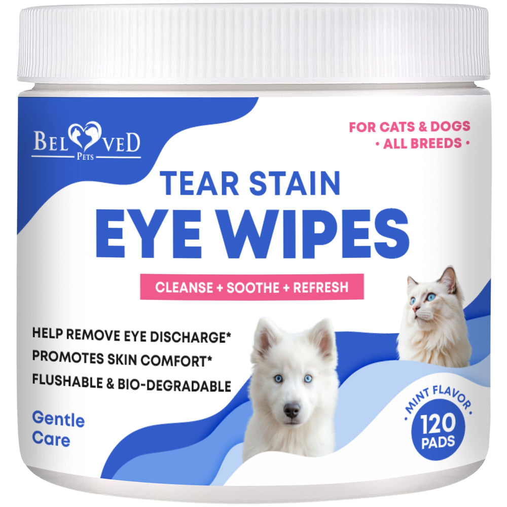 Lingettes Beloved Pets pour yeux chiens et chats pour une hygiène oculaire douce.