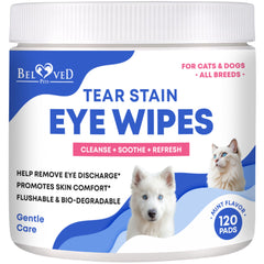 Lingettes Beloved Pets pour yeux chiens et chats pour une hygiène oculaire douce.