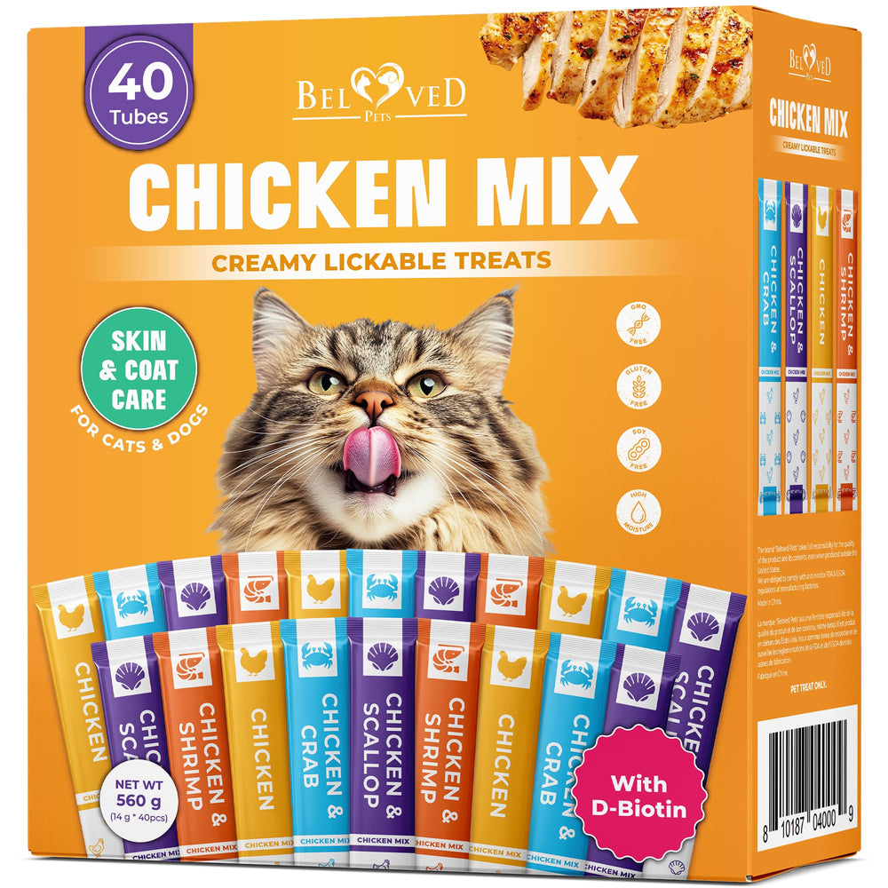 Beloved Pets tube crèmeux poulet, texture gourmande qui facilite l'hydratation quotidienne.