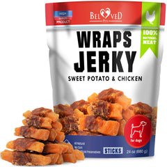 Beloved Pets Wraps patate douce poulet avec sac moelleux, pratique pour l'entraînement.