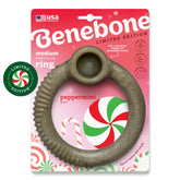 Benebone Peppermint Ring édition Noël, parfum menthe, jouet durable pour chiens actifs.