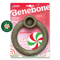 Benebone Peppermint Ring édition Noël, parfum menthe, jouet durable pour chiens actifs.