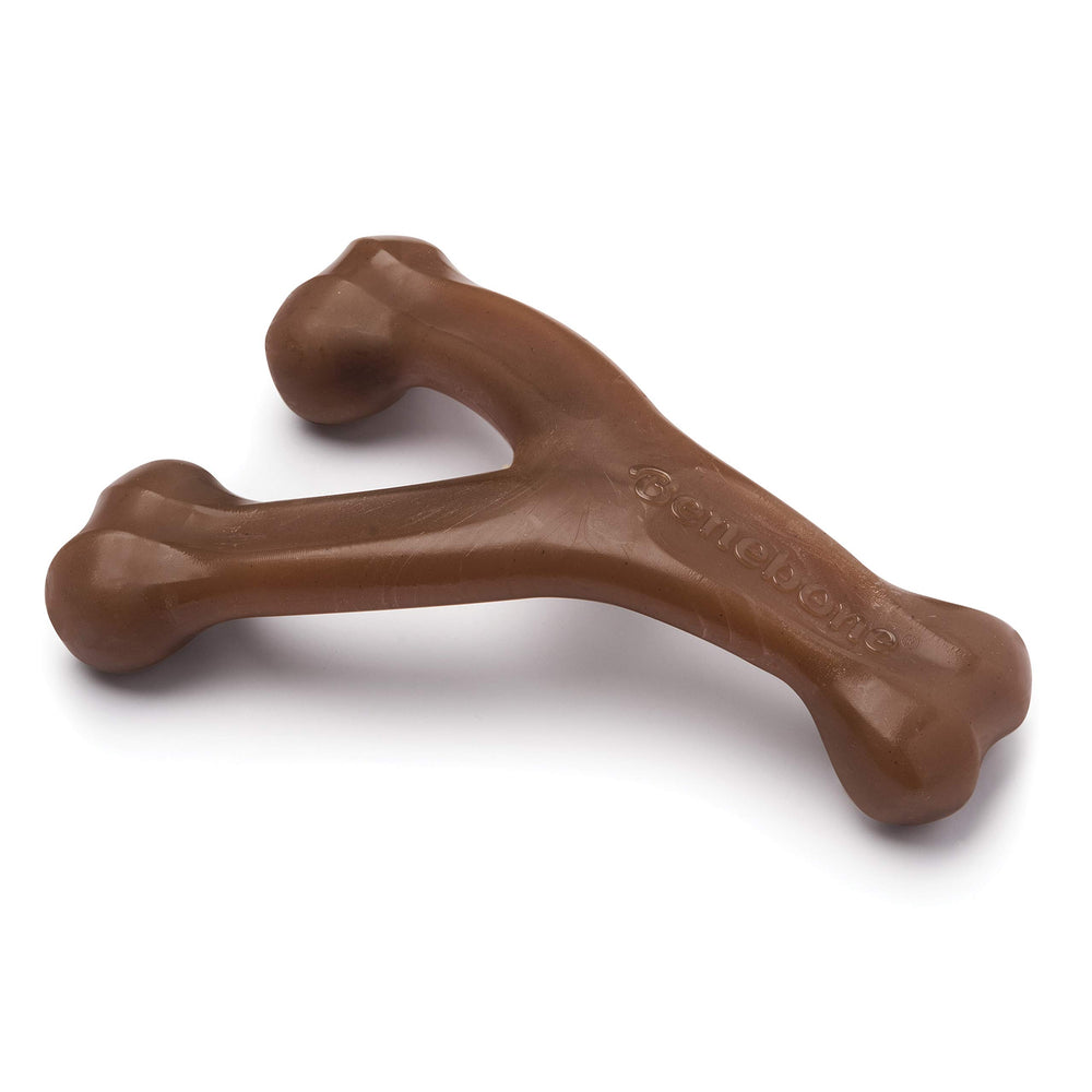 Benebone Wishbone au beurre de cacahuète vu avant, pour mâchage durable