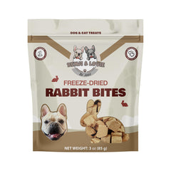 Benji & Louie bouchées lapin lyophilisées, emballage 85 g, idéale récompense.