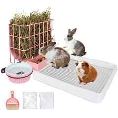 BESNEW ensemble 3 en 1 panier-foin-litiere, pratique tout-en-un pour lapin.