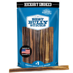 Bâton Best Bully Sticks épais fumé au hickory, friandise durable pour chien.