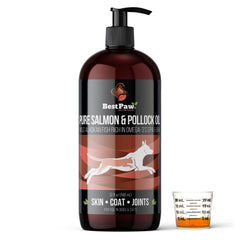 Best Paw Nutrition huile saumon sauvage Alaska en bouteille pompe, soin peau et pelage.