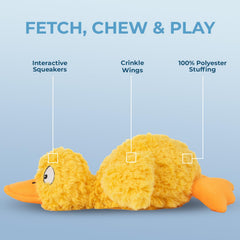 Best Pet Supplies Ducky Doodle jaune peluche douce : rembourrage confortable pour câlins sans agresser les dents.