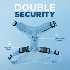 Harnais Voyager ajustable en bleu clair, confort personnalisé pour votre animal.