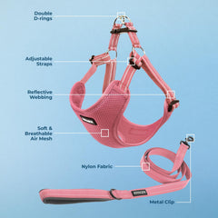 Best Pet Supplies Voyager harnais mesh respirant rose, confort durable