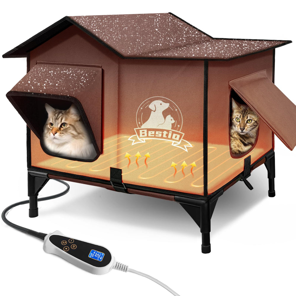 Bestio, maison-chat-chauffée extérieure 21x17, refuge sécurisé pour chats dehors.