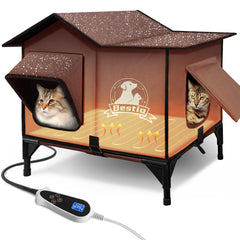 Bestio, maison-chat-chauffée extérieure 21x17, refuge sécurisé pour chats dehors.
