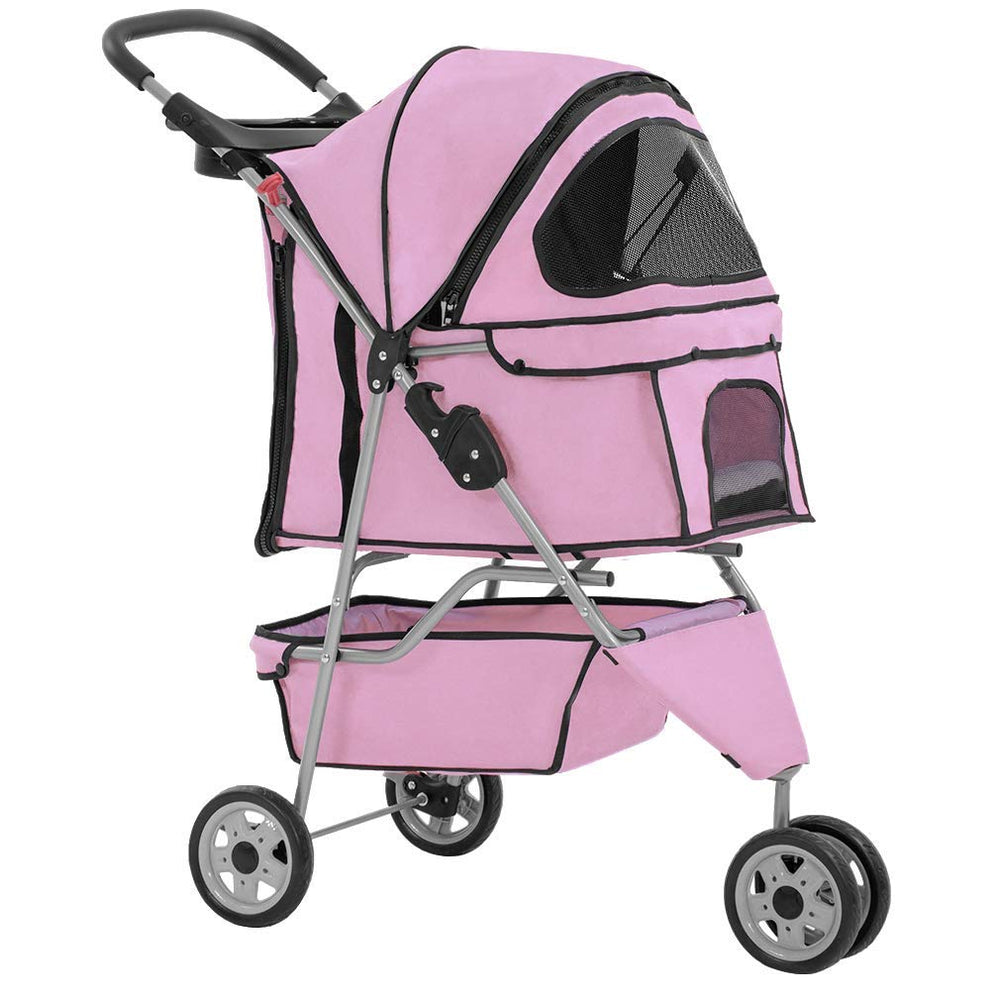BestPet Poussette 3 Roues Rose – avant, maniable et légère pour promenade.