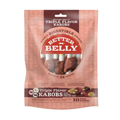 Better Belly Kabobs triple saveurs poulet-porc-boeuf, os à mâcher longue durée.
