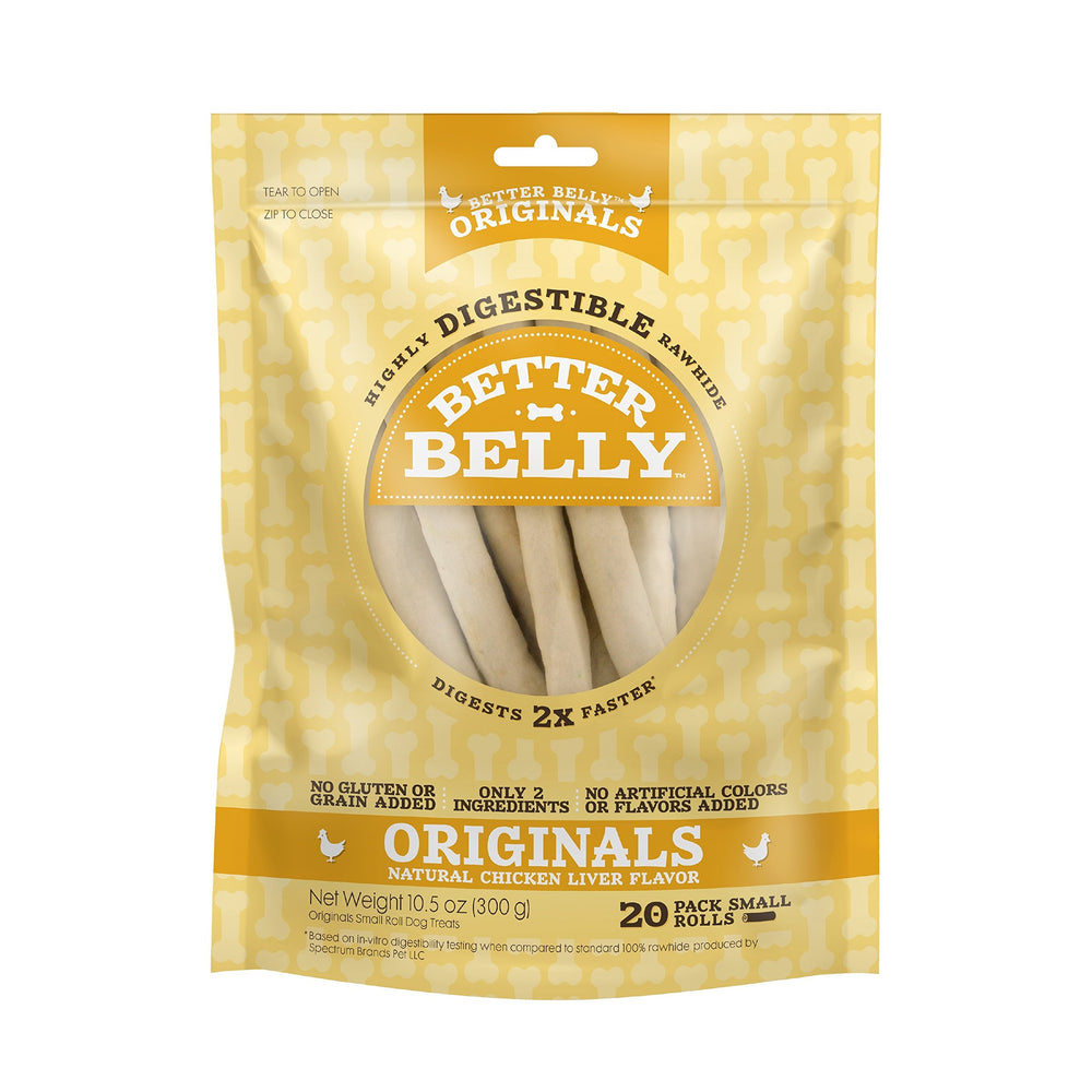 Better Belly Originals Rouleaux petits foie de poulet, goût apprécié et digestibilité améliorée.