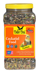 Nourriture premium Better Bird pour calopsitte dans un bocal pratique.