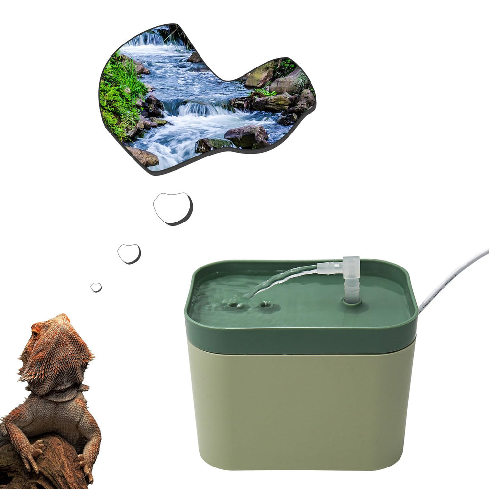 Bol d'eau Reptile BingegePet avec filtration, hydratation continue pour terrarium sain.