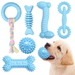 Jouet dentition chiot bleu clair Bininl pour soulager gencives pendant le jeu.