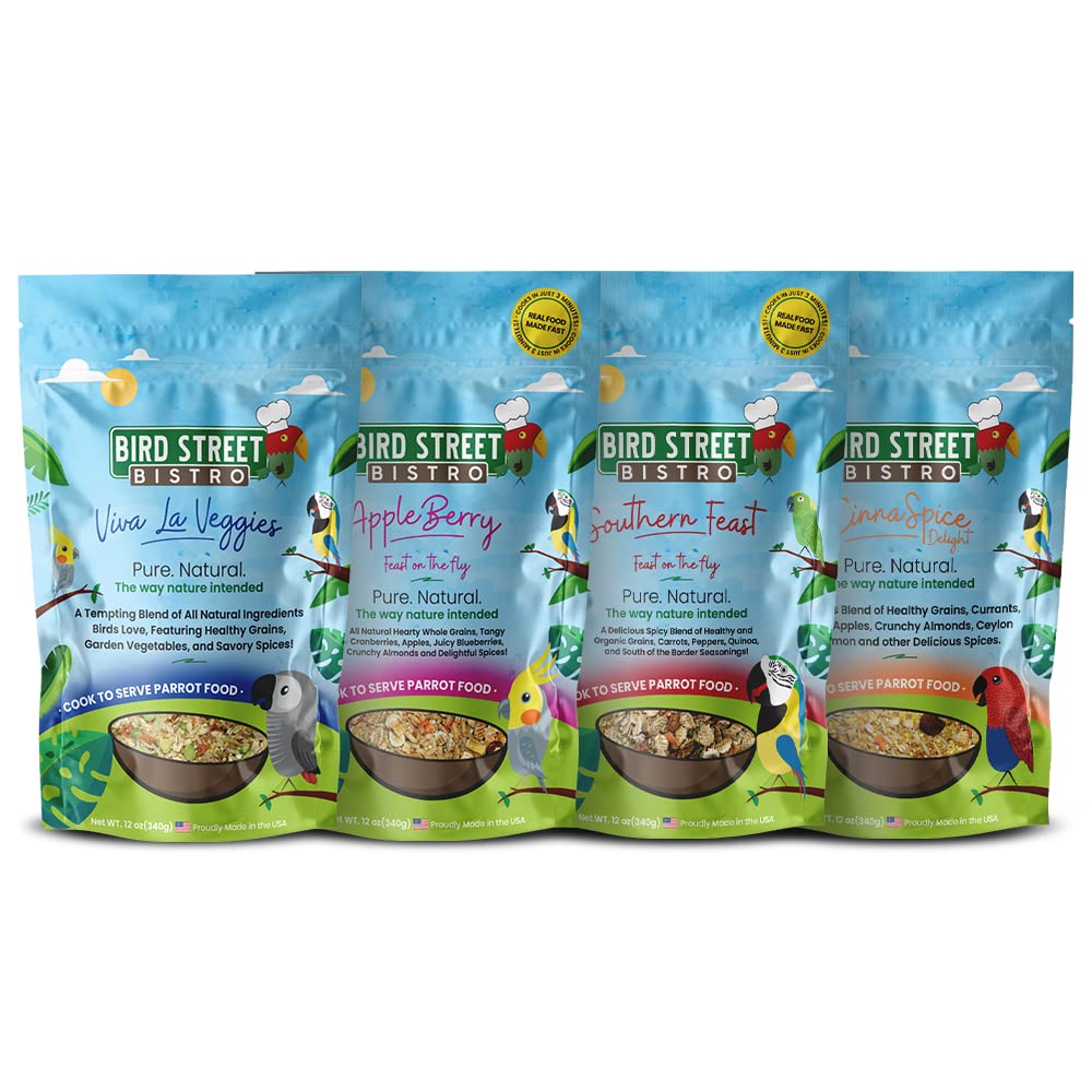 Bird Street Bistro Nourriture pour perroquet en emballage pratique.