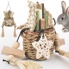 Jouets à mâcher Bissap pour lapin, panier suspendu en herbe marine, stimule la mastication