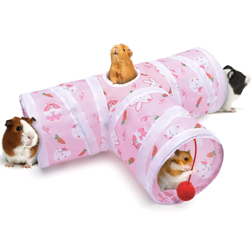 Tunnel Bissap pour cochon d’Inde, pliable et rose, parfait pour cachette et jeu.