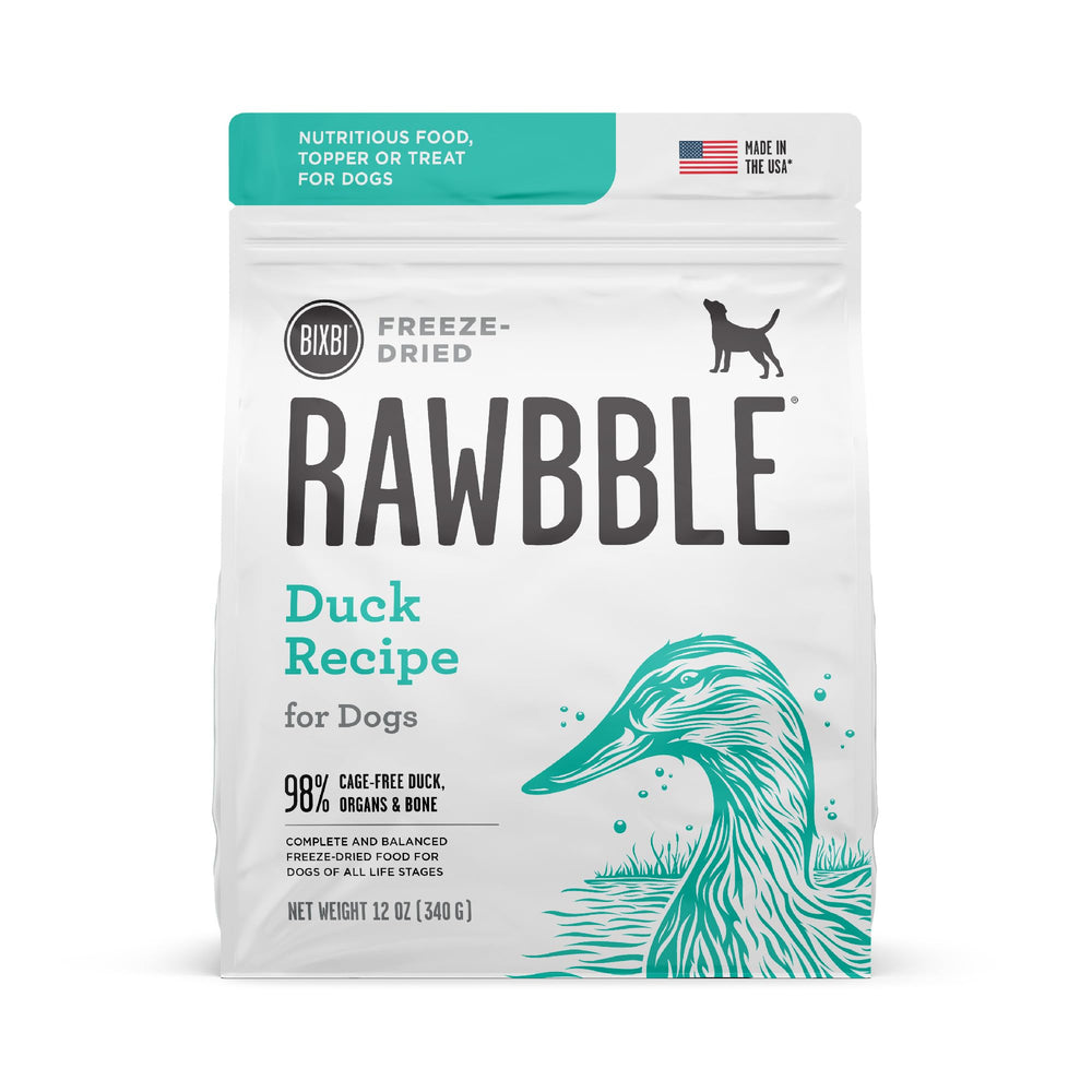 BIXBI Liberty Canard Lyophilisé – vue d'ensemble des morceaux lyophilisés, nutrition pratique sans réfrigération.