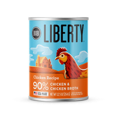 BIXBI Liberty conserve poulet sans céréales, étiquette claire, repas pratique et nutrition simple pour chiens.