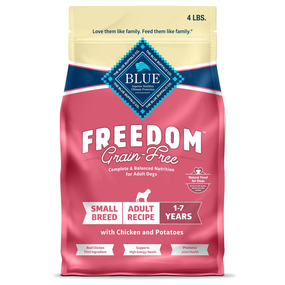 Blue Buffalo Freedom sans céréales pour petits chiens avec poulet et pommes de terre, énergie potentielle.