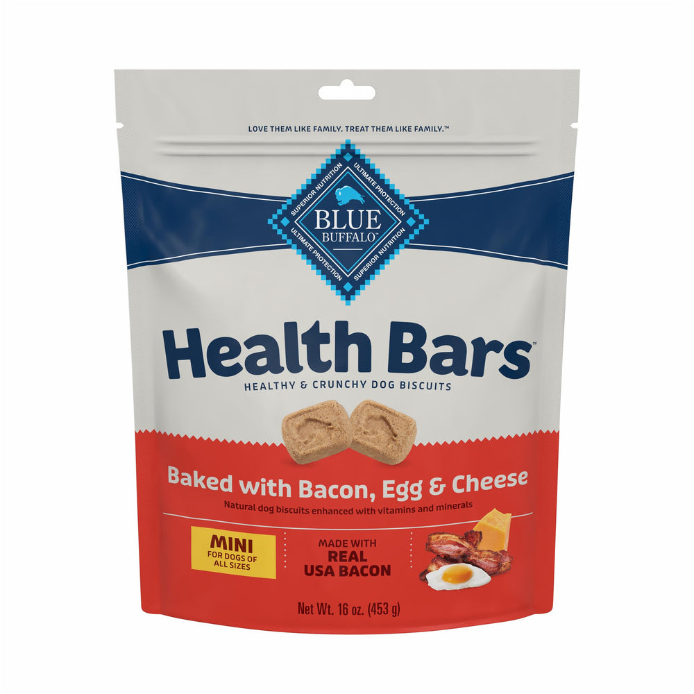 Blue Buffalo Health Bars Mini biscuits bacon, récompense savoureuse et croquante pour chien.