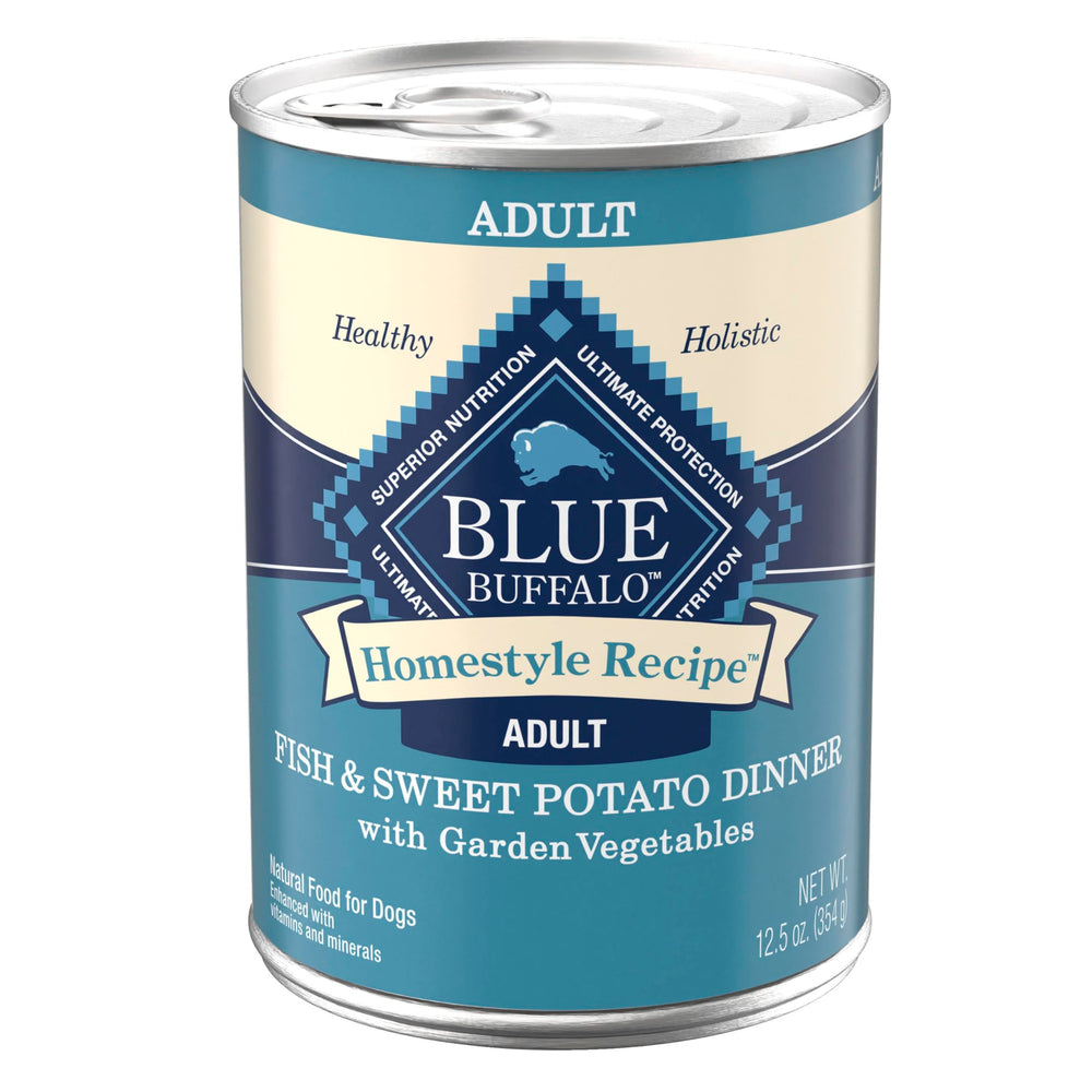 Blue Buffalo Homestyle Recipe: poisson et patate douce dans un bol appétissant.