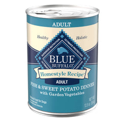 Blue Buffalo Homestyle Recipe: poisson et patate douce dans un bol appétissant.