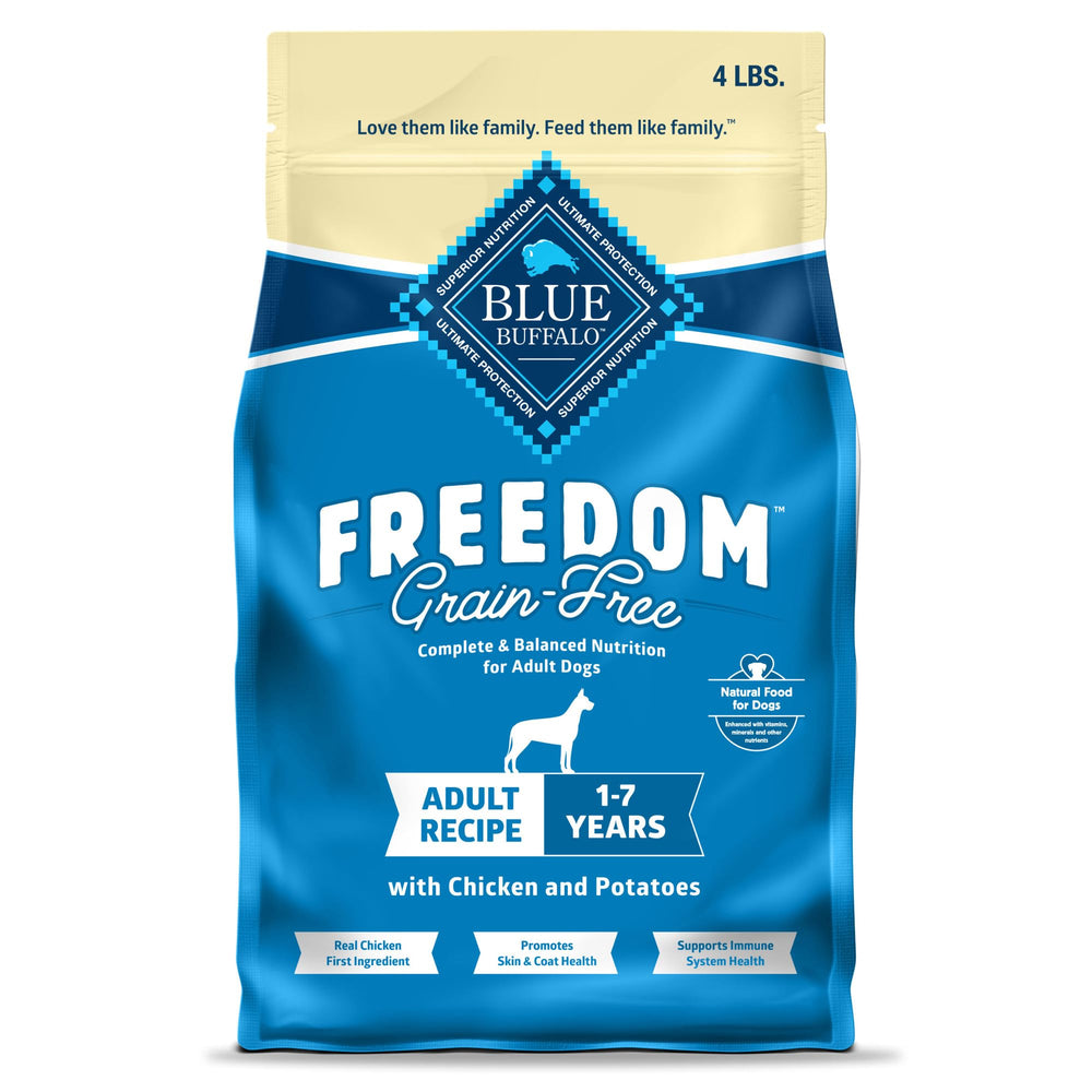 Blue Buffalo Liberté sans céréales – poulet premier ingrédient pour une nutrition équilibrée.