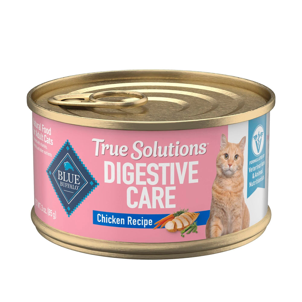 Blue Buffalo True Solutions Digestive Chat pâté en boîte 3oz, premier ingrédient poulet, attrayant pour le chat.