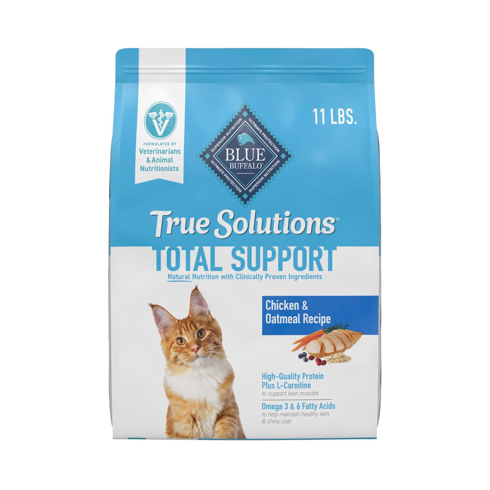 Blue Buffalo True Solutions avec premier ingrédient poulet, croquettes adaptées au chat adulte.