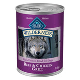 Blue Buffalo Wilderness alimentation humide pour chien, boeuf et poulet grillés, pratique et savoureuse.