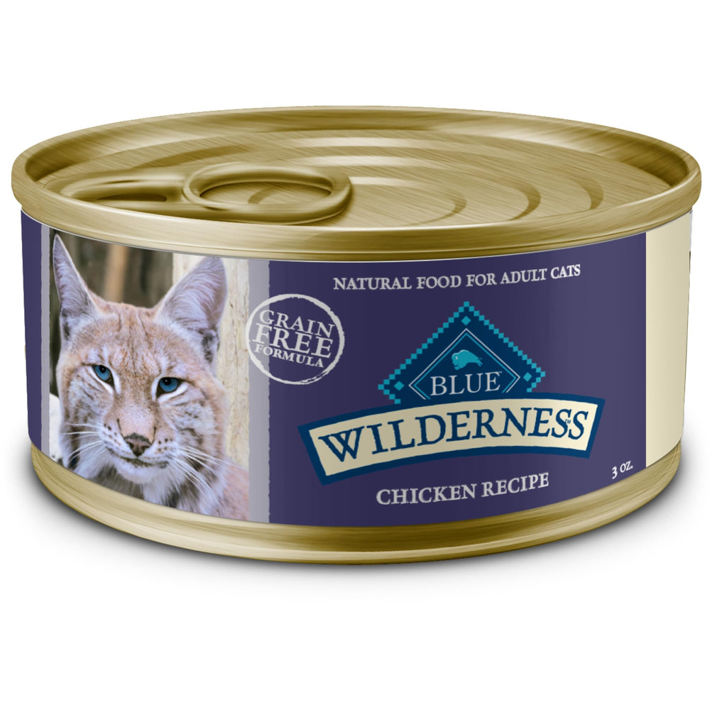 Blue Buffalo Wilderness pate poulet 3oz 24pack: patée protéinée appréciée par les chats actifs.
